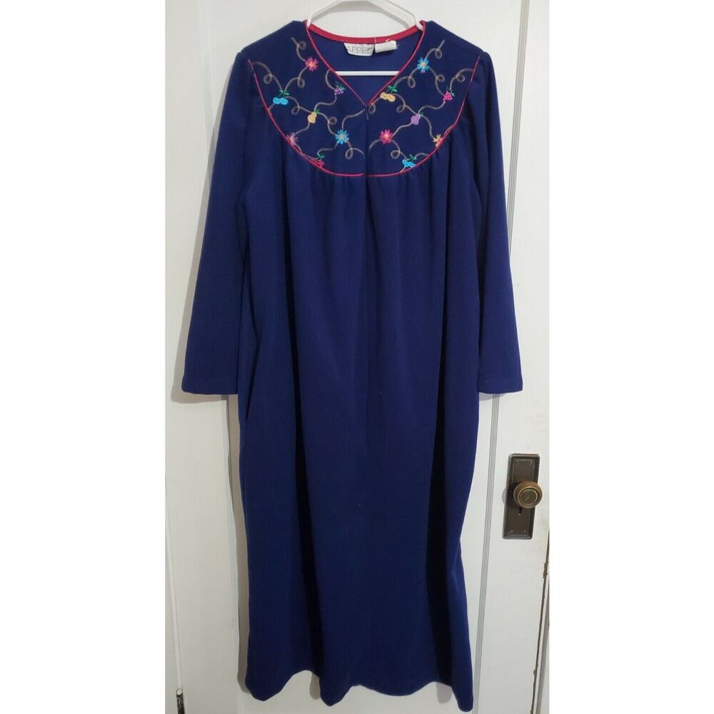 Vintage Appel Velour Soft Robe Peignoir Dressing Gown Half Zip Blue 1X